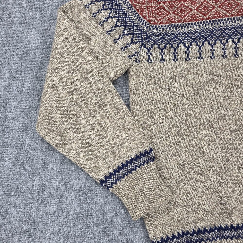 Vintage Cabelas Sweater Mens Large Beige Fair Isle Wool Mock Neck 1/4 Zip Ski - Picture 9 of 16